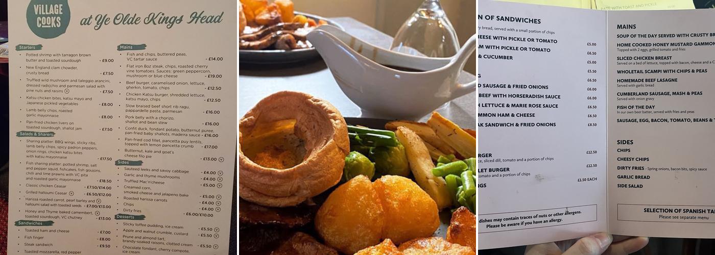 Ye Olde Kings Head Menu