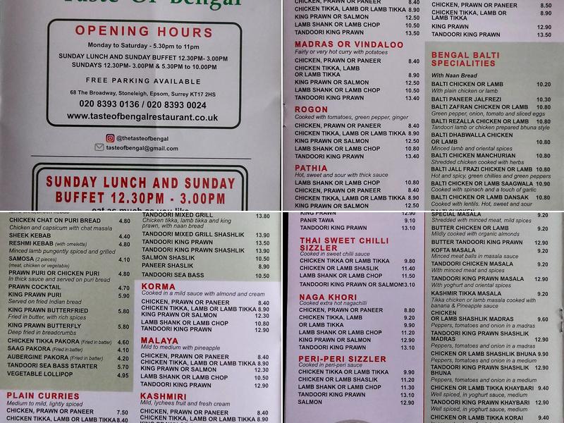 Taste of Bengal Menu