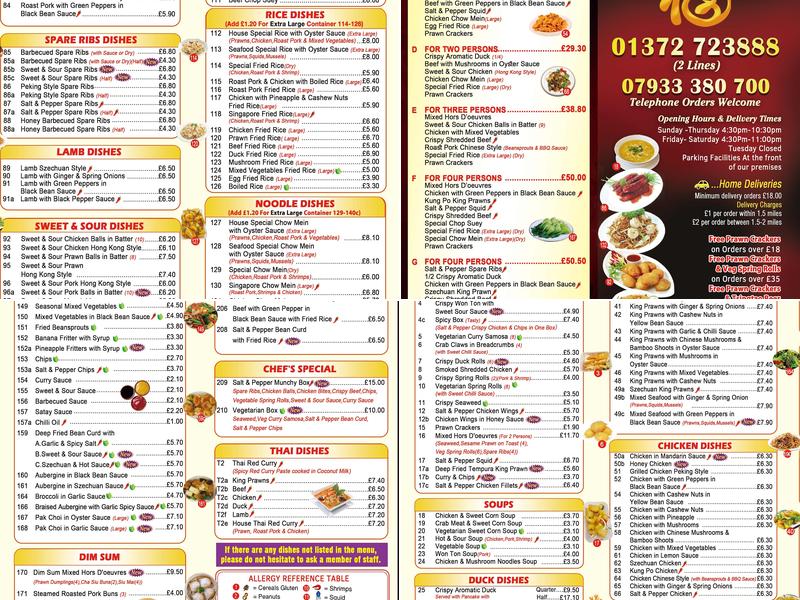 Top Chef Chinese Takeaway Menu