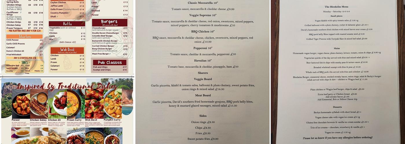 The Blenheim Menu