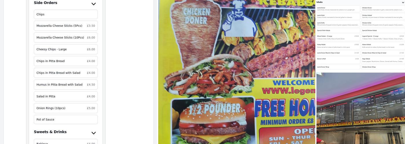 Legend Kebab Centre Menu