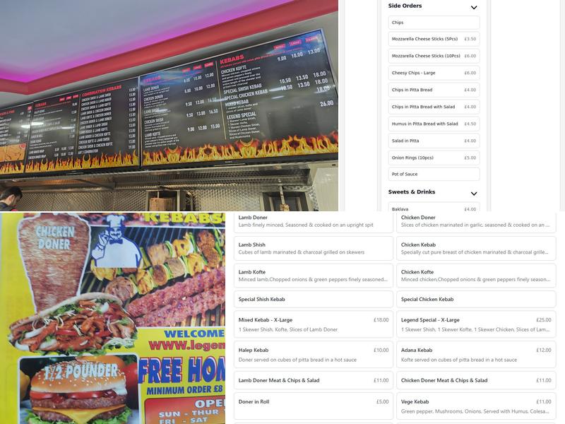 Legend Kebab Centre Menu