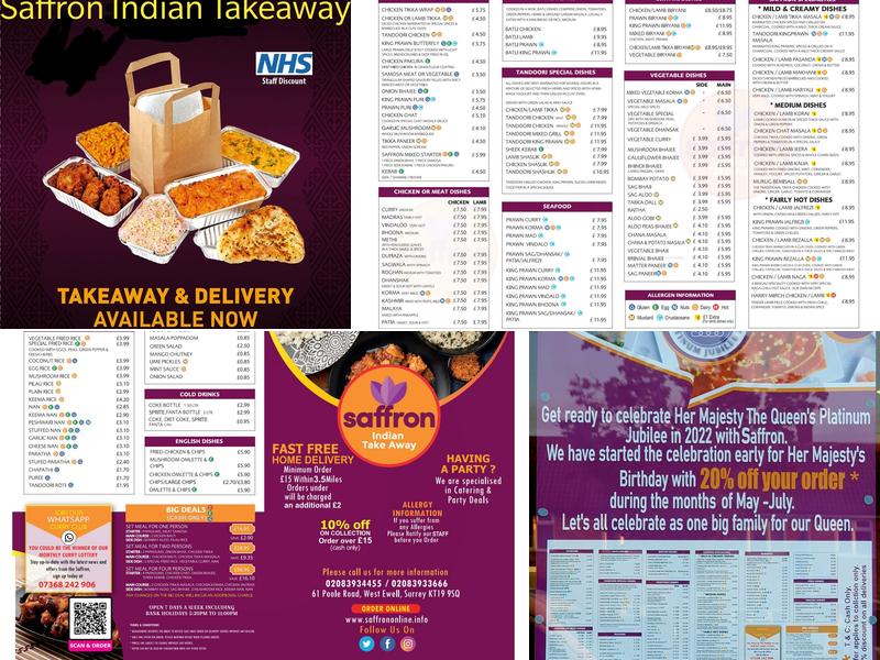 Saffron Indian Takeaway Menu