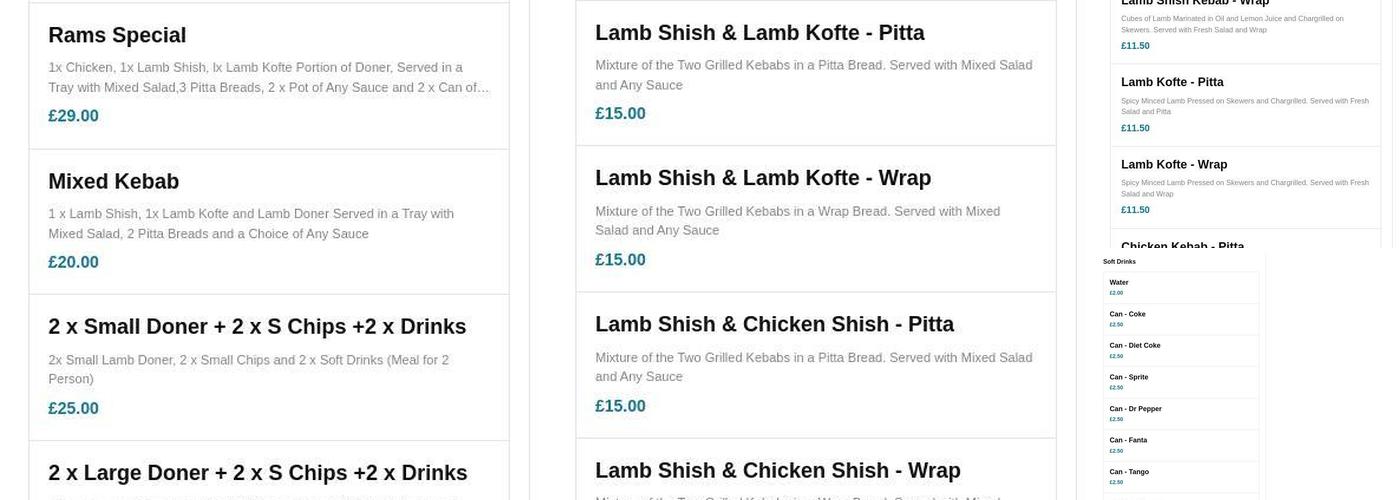 Rams Kebabs Menu