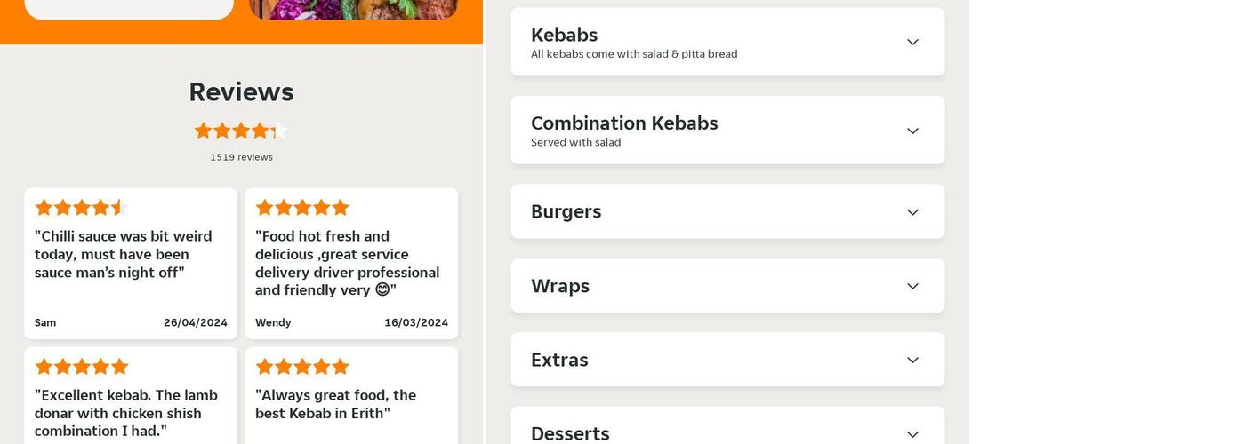 Yildiran Kebab & Burger Bar Menu