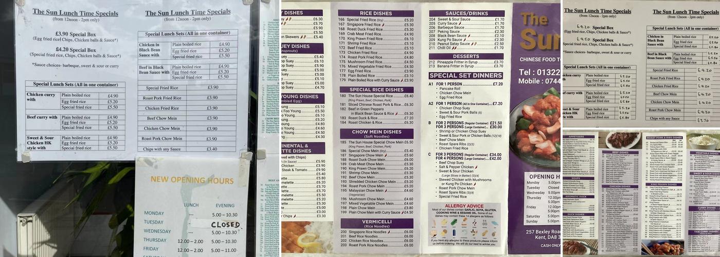 The Sun Chinese Takeaway Menu