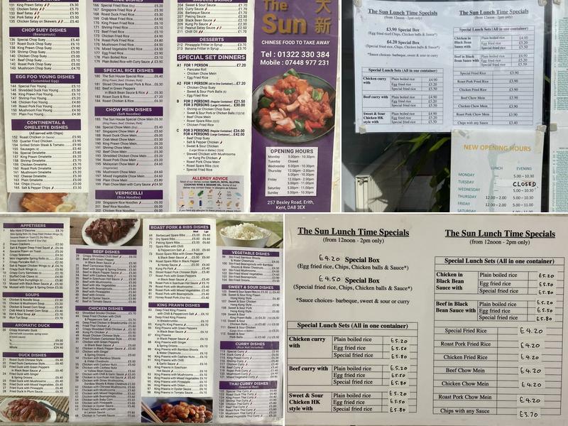 The Sun Chinese Takeaway Menu