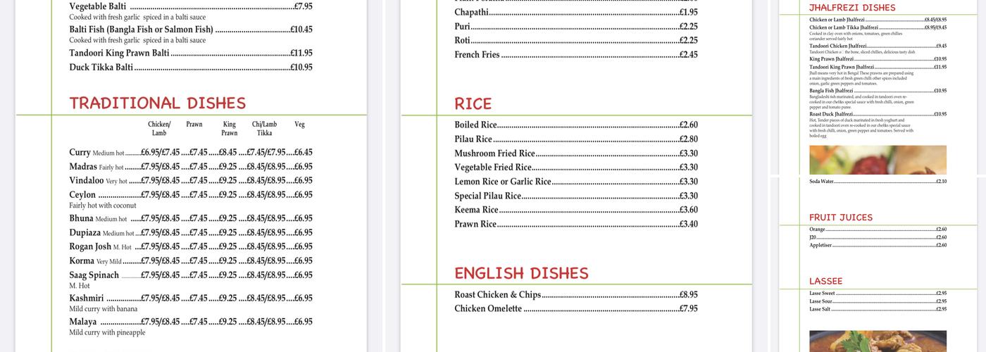Esher Tandoori Menu