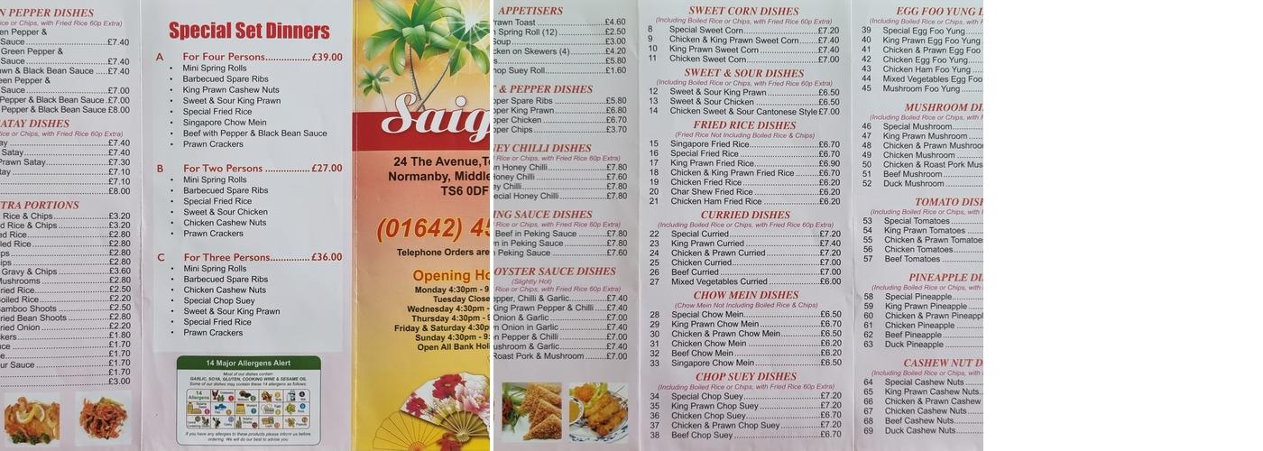 Saigon Chinese Takeaway Menu