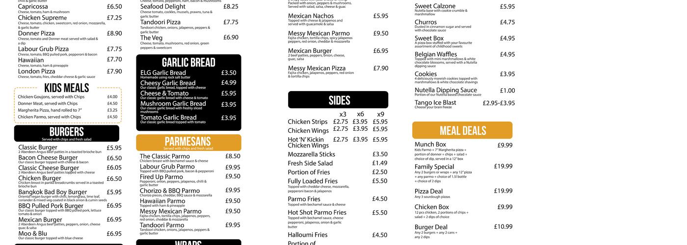 Eston Labour Grub Menu