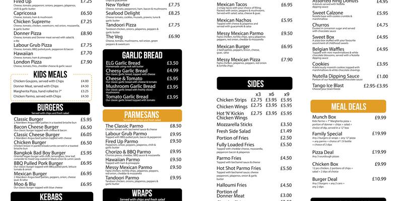 Eston Labour Grub Menu