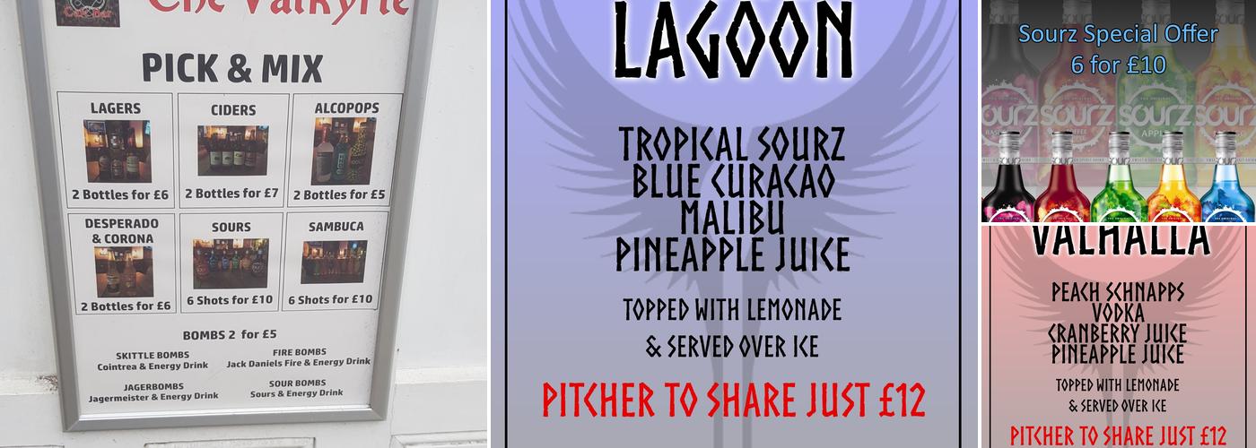 The Valkyrie, live music venue and Bar. Menu