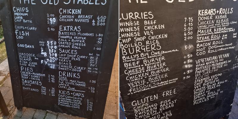 The Old Stables Menu