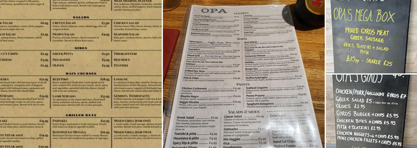 Opa Taverna (Greek Restaurant) Menu