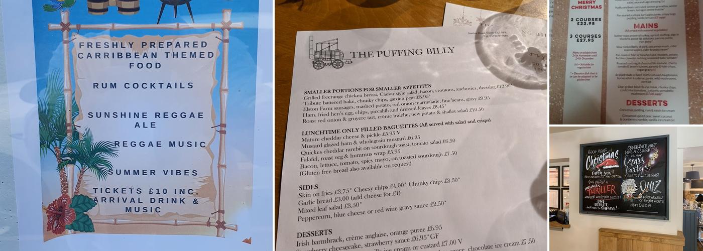 The Puffing Billy Inn Menu
