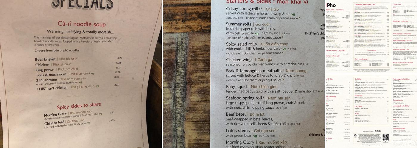 Pho Menu