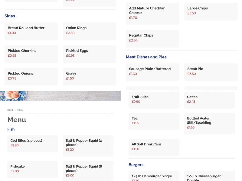 Hook Fish and Chips Menu