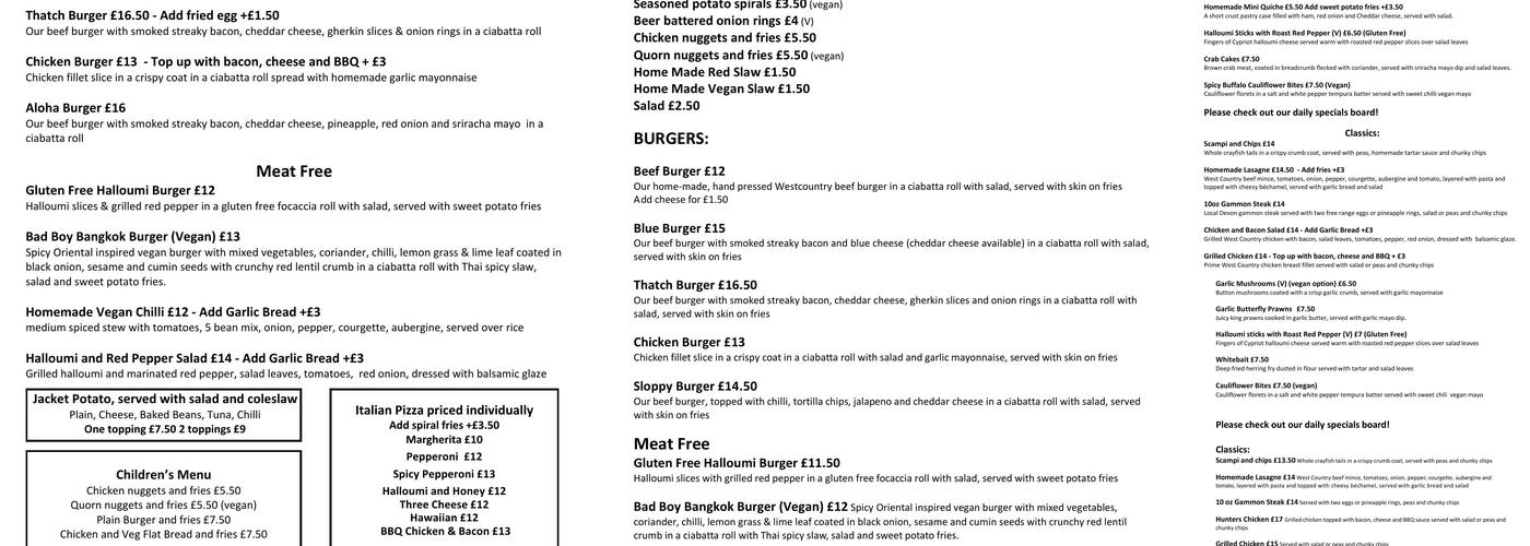 P and N Hospitality Menu