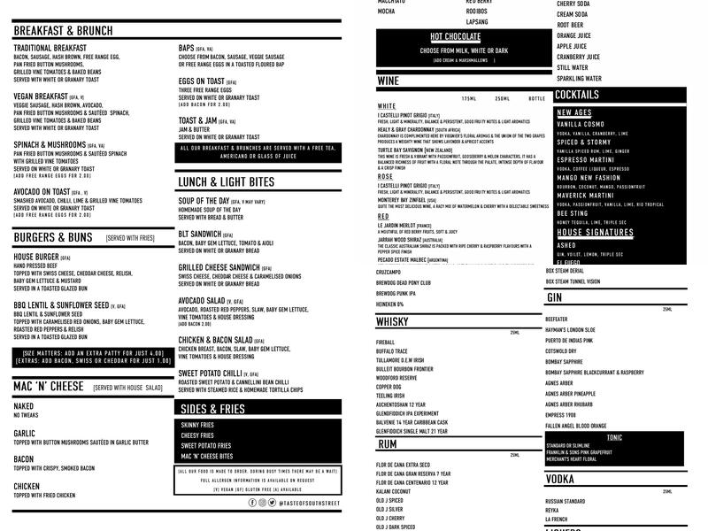 Taste of South Street Bar & Kitchen Menu