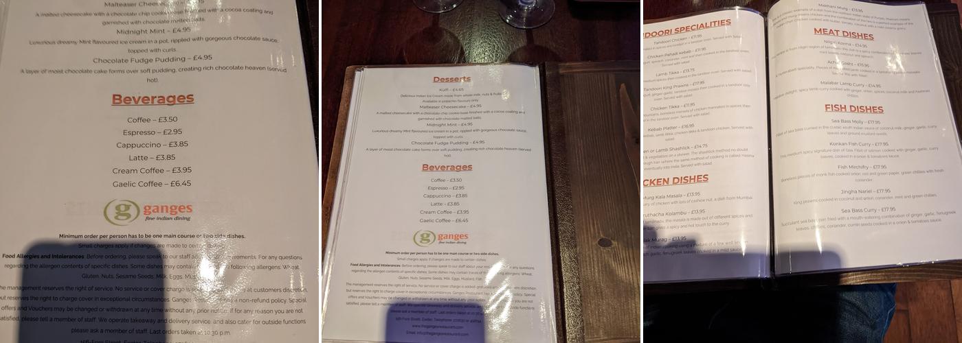 Ganges Restaurant Menu