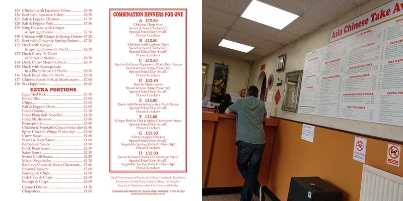 Asia Chinese takeaway Menu
