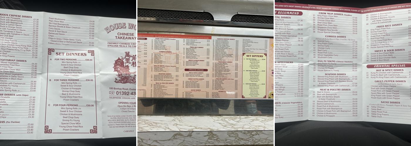 House Wong Chinese Takeaway Menu