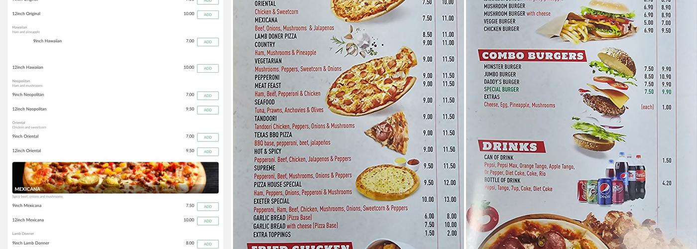 Exeter Fast Food Menu