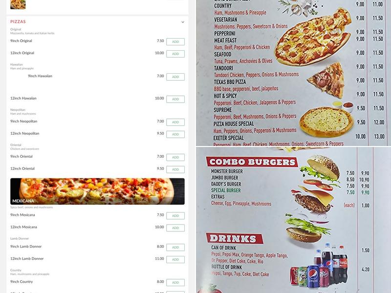 Exeter Fast Food Menu