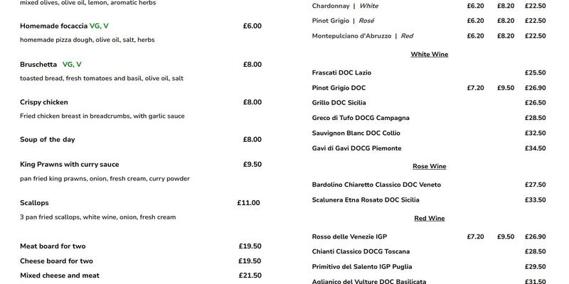 Ristorante Sapori Menu