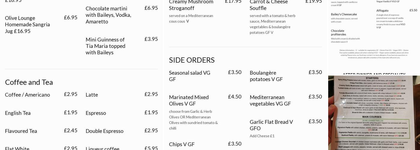 Olive Lounge Menu