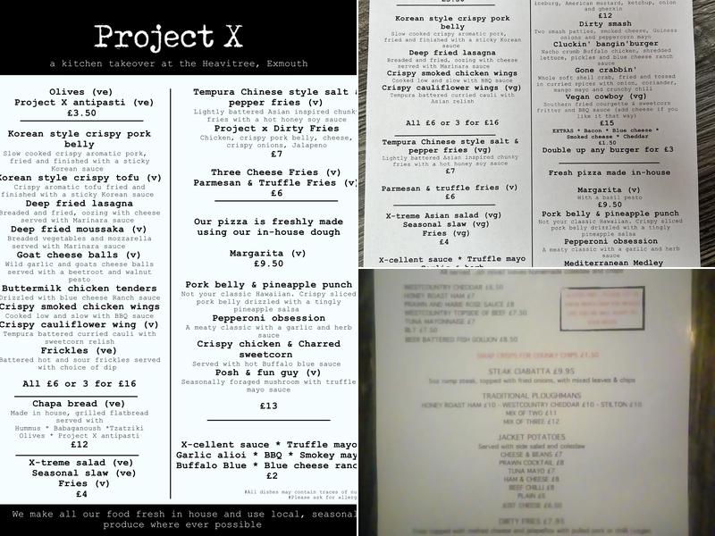 The Heavitree - Project X kitchen takeover Menu
