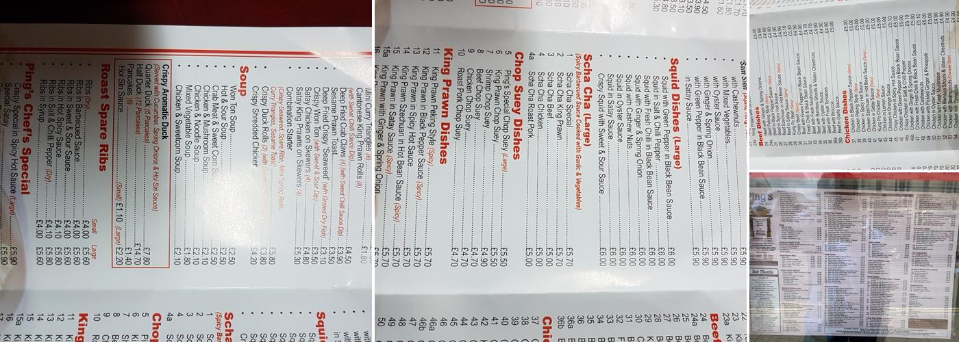 Pings Takeaway Menu
