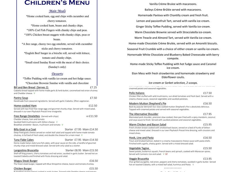 The Shoulder of Mutton Menu