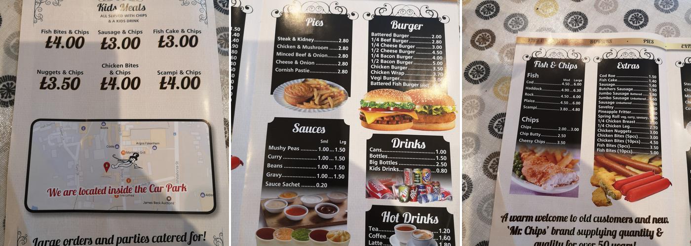 Mr Chips Menu