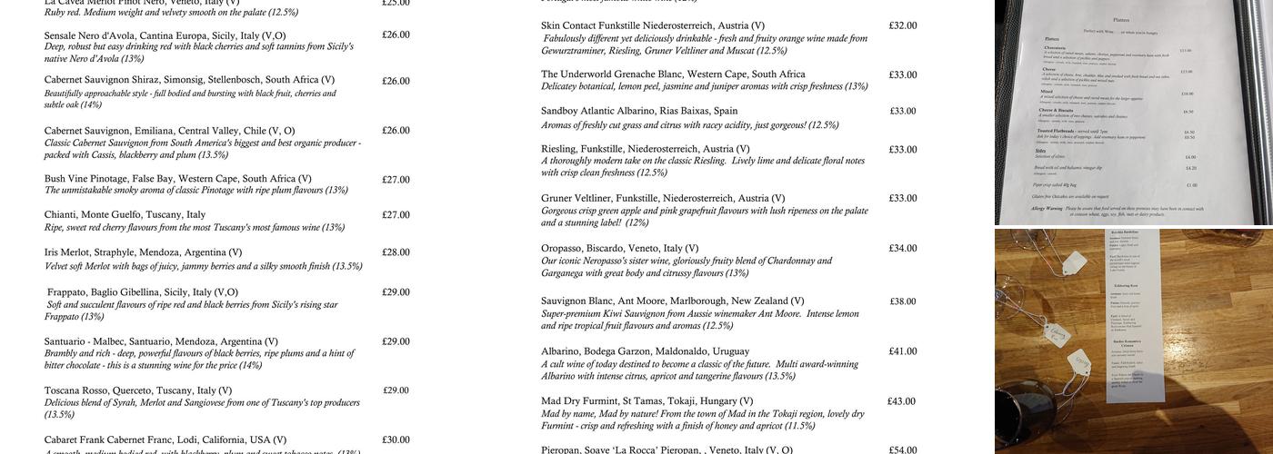 The Wine Library Menu