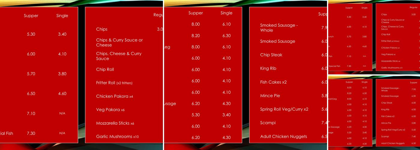 McFarlane's Fish and Chicken Bar Menu