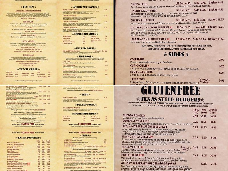 Boo Koos- Burgers-Shakes-Tex Mex Menu