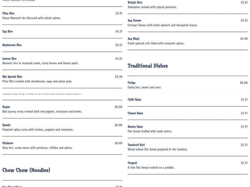 Namaste Kitchen Menu