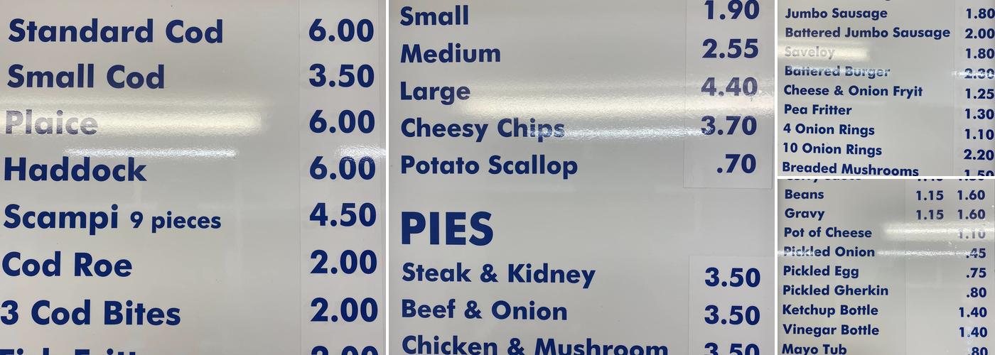 Bos's Chippy Menu
