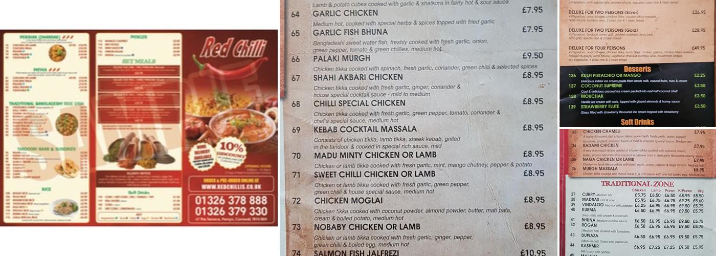 RED CHILLI Menu