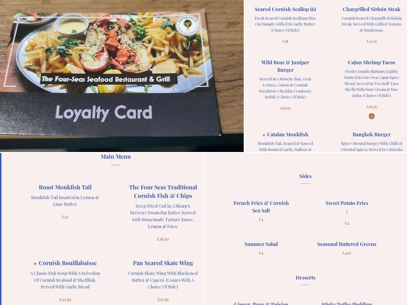 The Four-Seas Seafood Restaurant & Grill Falmouth Menu