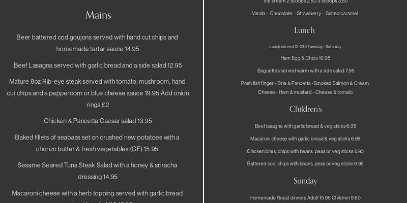 The Queens Head Menu