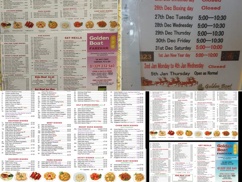 Golden Boat Fareham Menu