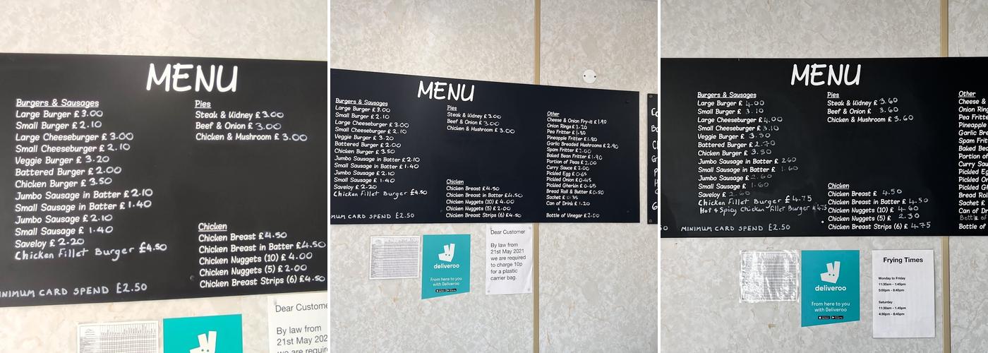 Plaice On The Green Menu