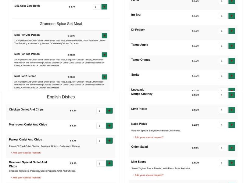 Grameen spice (Fareham) Menu