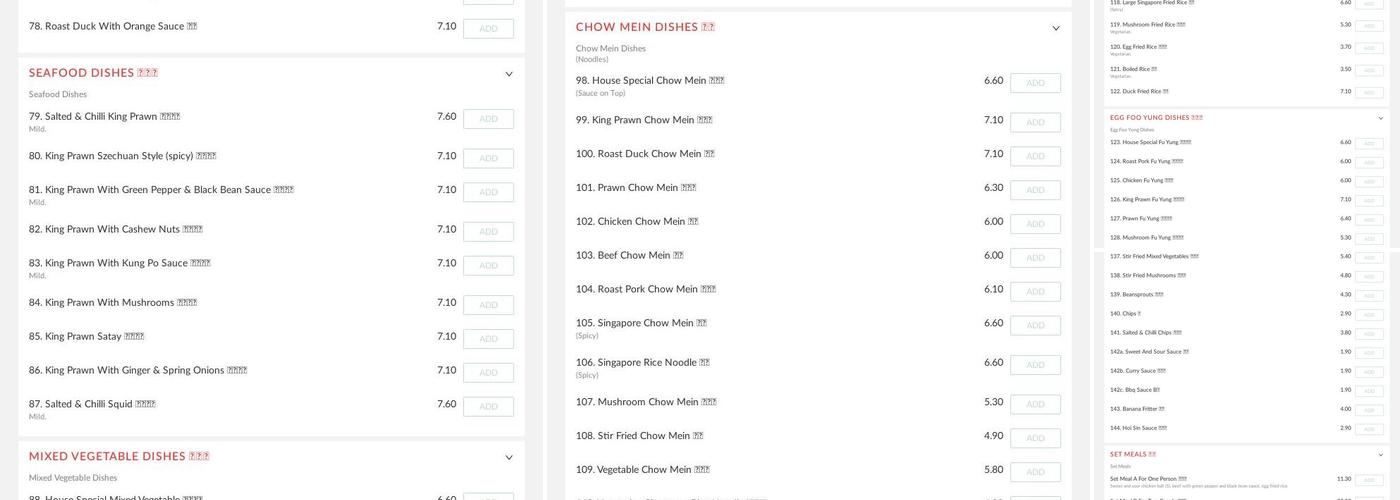 White Hart Chinese Takeaway Menu