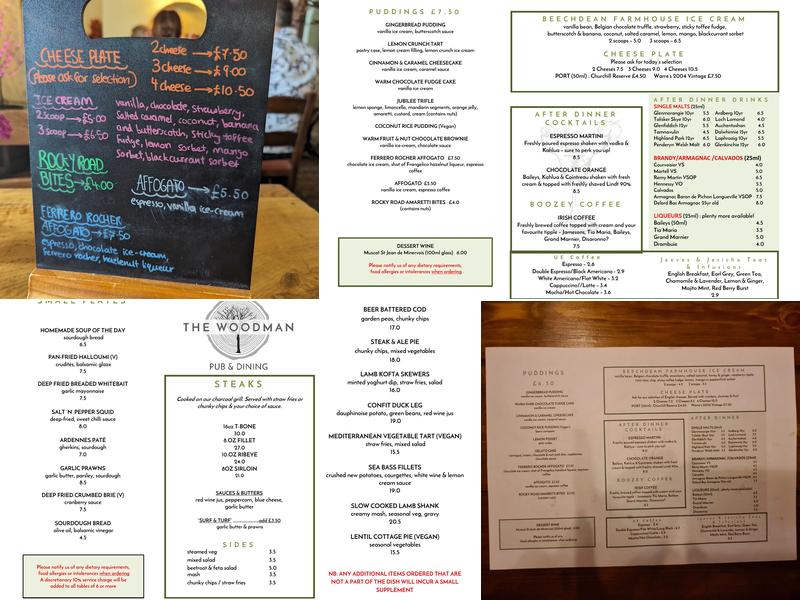 The Woodman Inn Menu