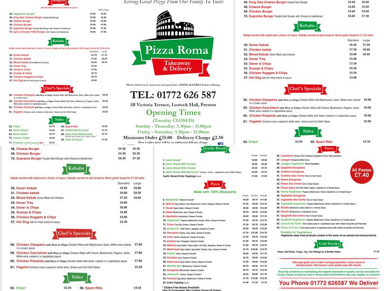 Pizza Roma Lostockhall Menu