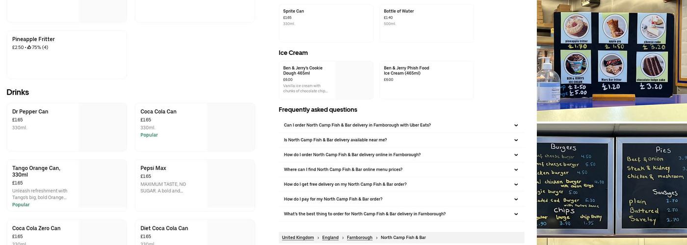 North Camp Fish Bar Menu