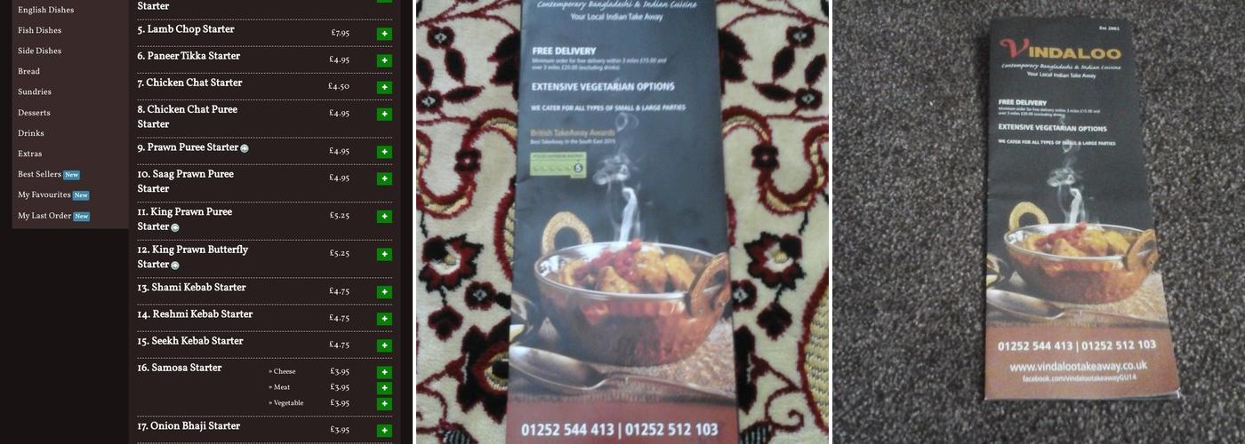 Vindaloo Indian Takeaway (Farnborough) Menu